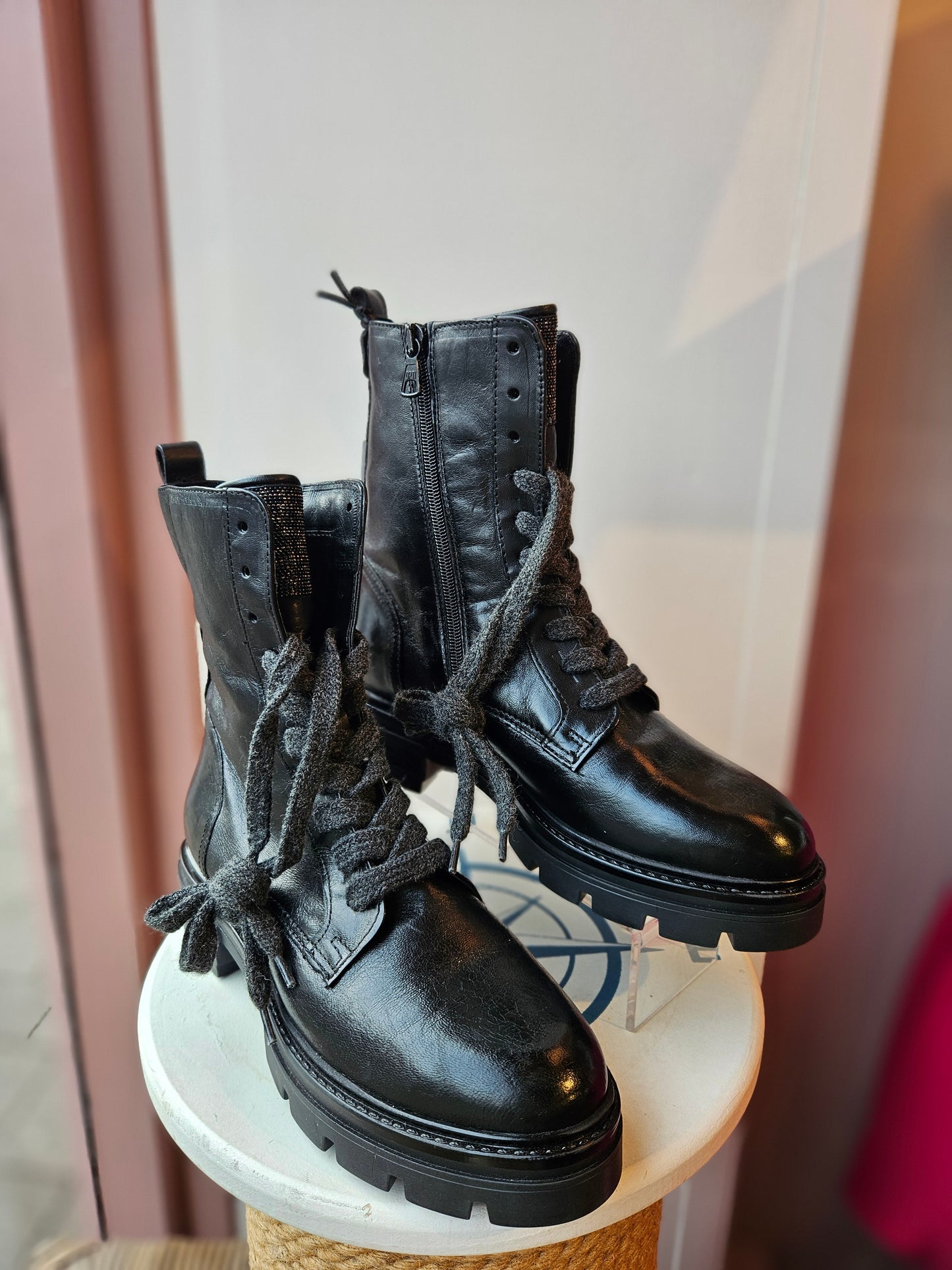 Black Wool Lace Up Boot