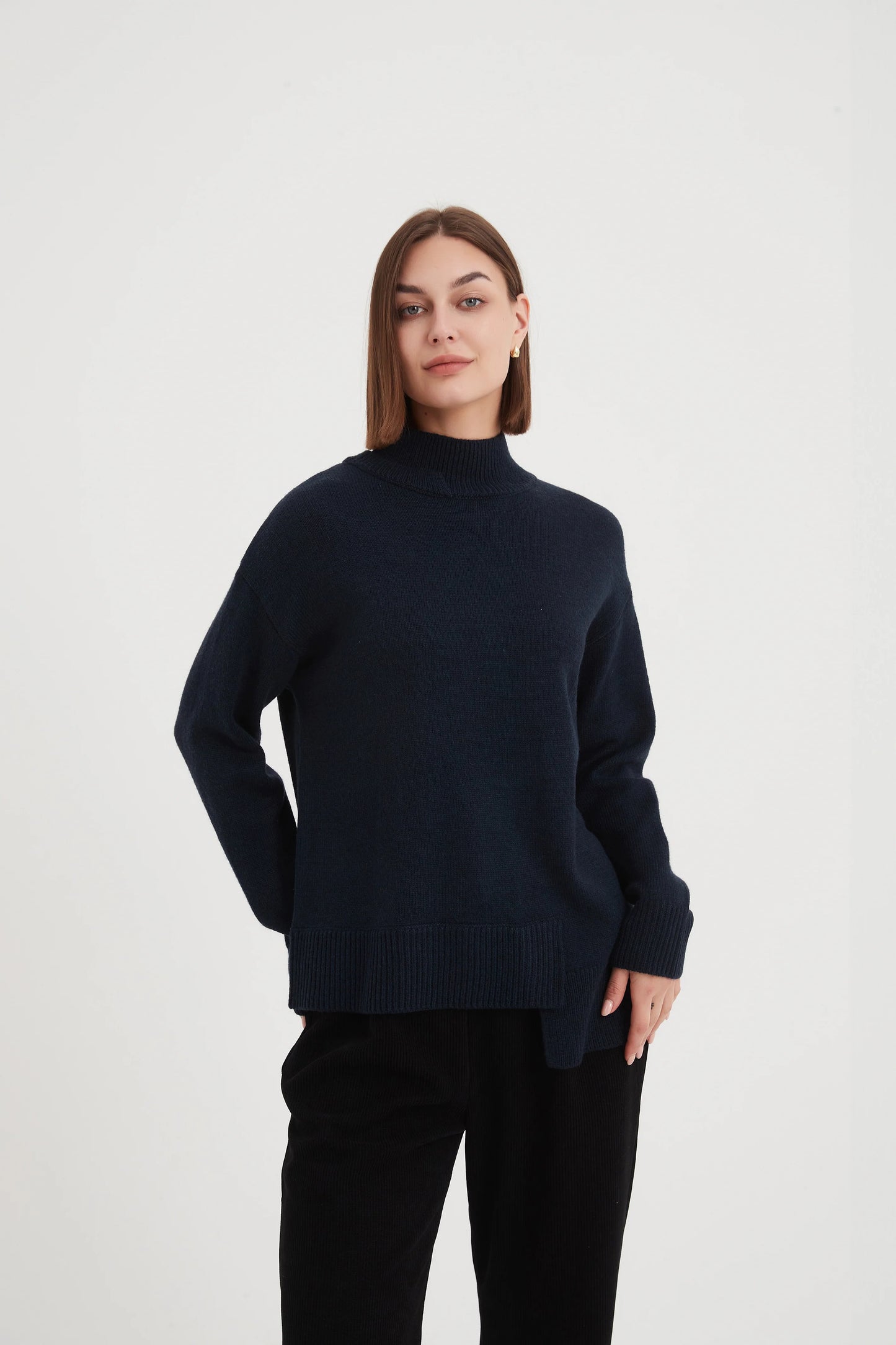 Asymmetric Hem Navy Knit