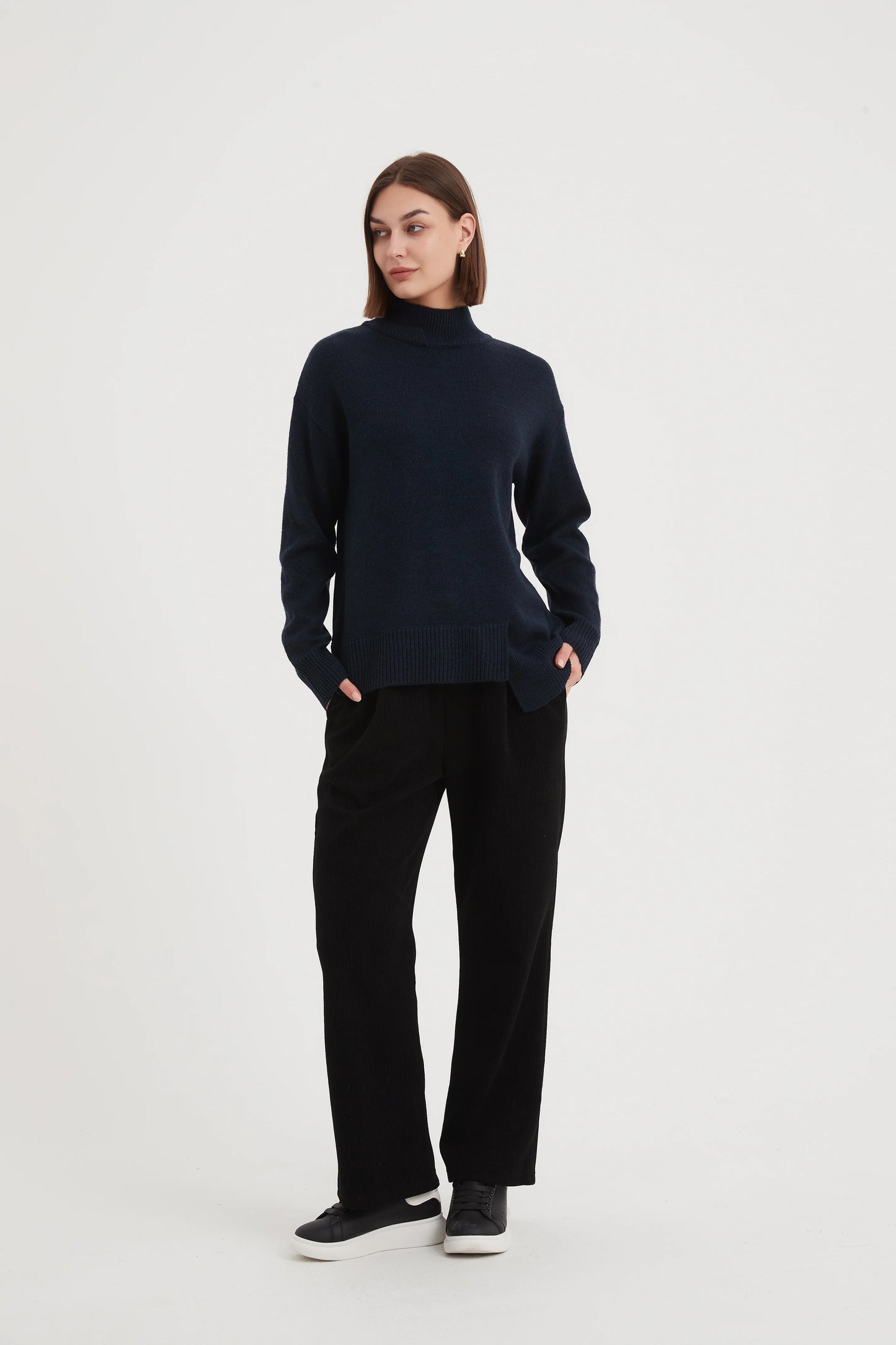 Asymmetric Hem Navy Knit