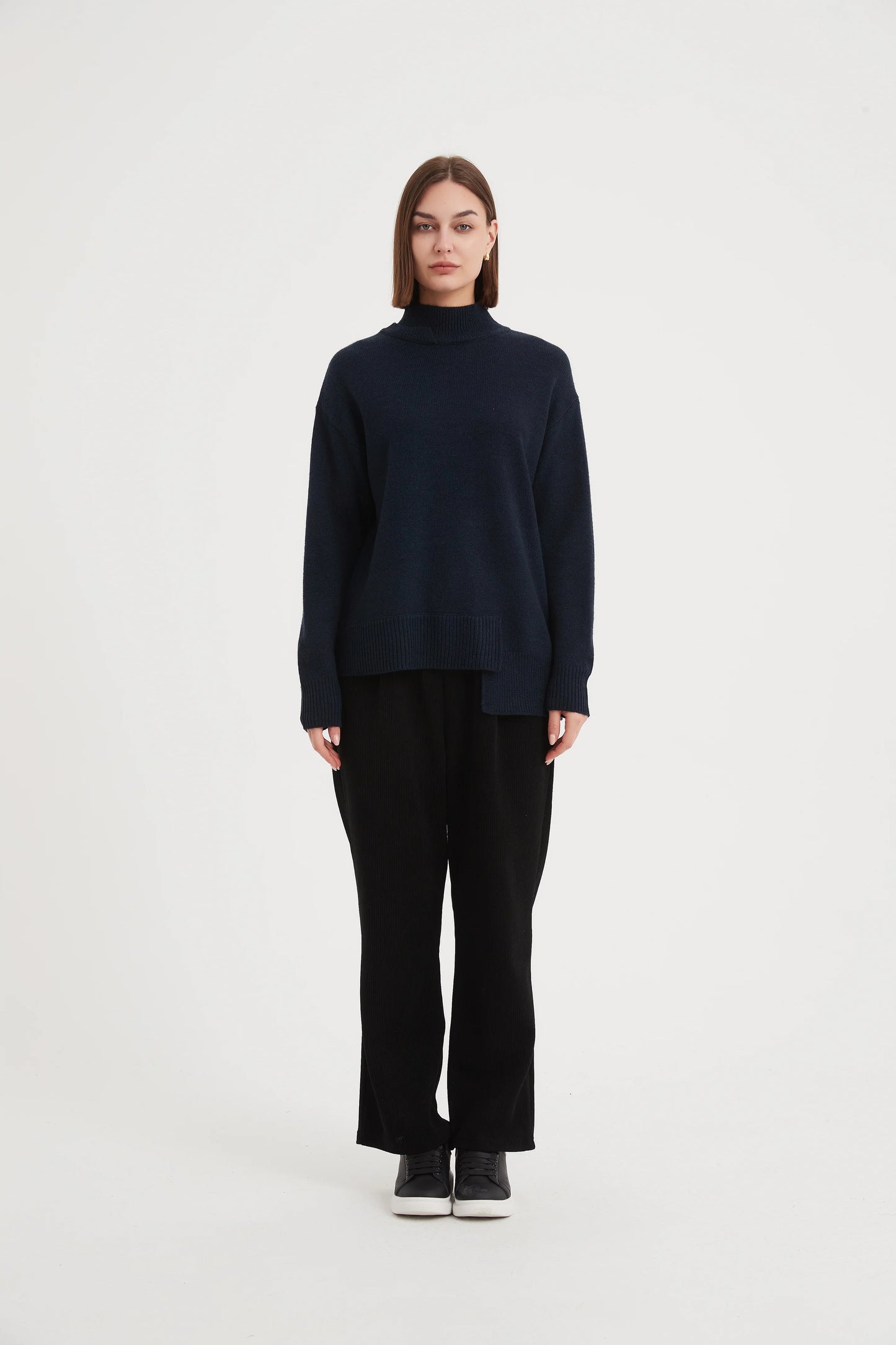 Asymmetric Hem Navy Knit