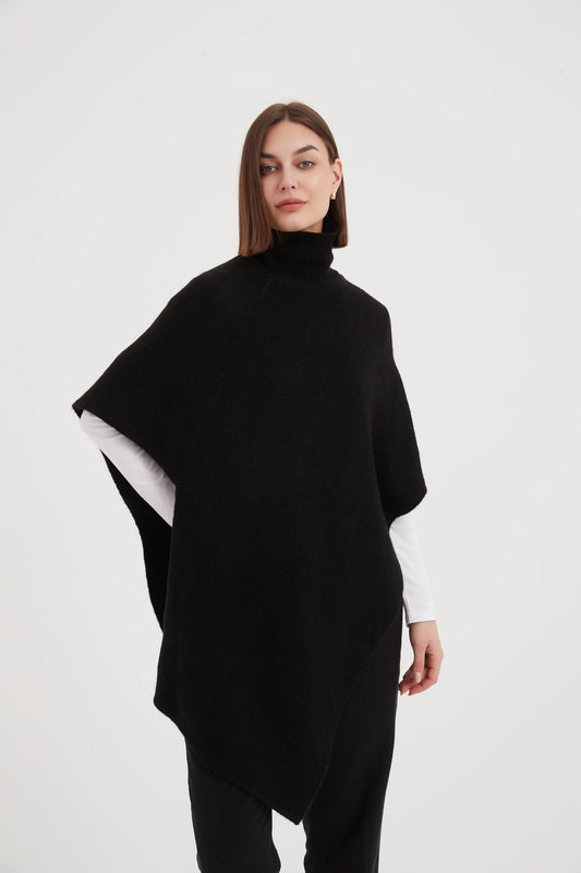 Black Button Asymmetric Poncho