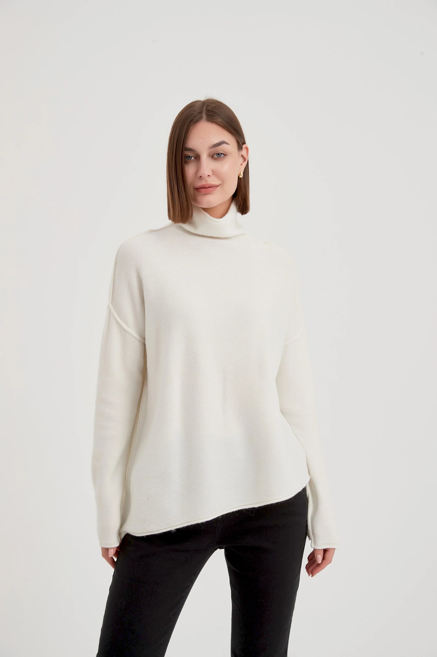 Cream Seam Funnel Neck Knit