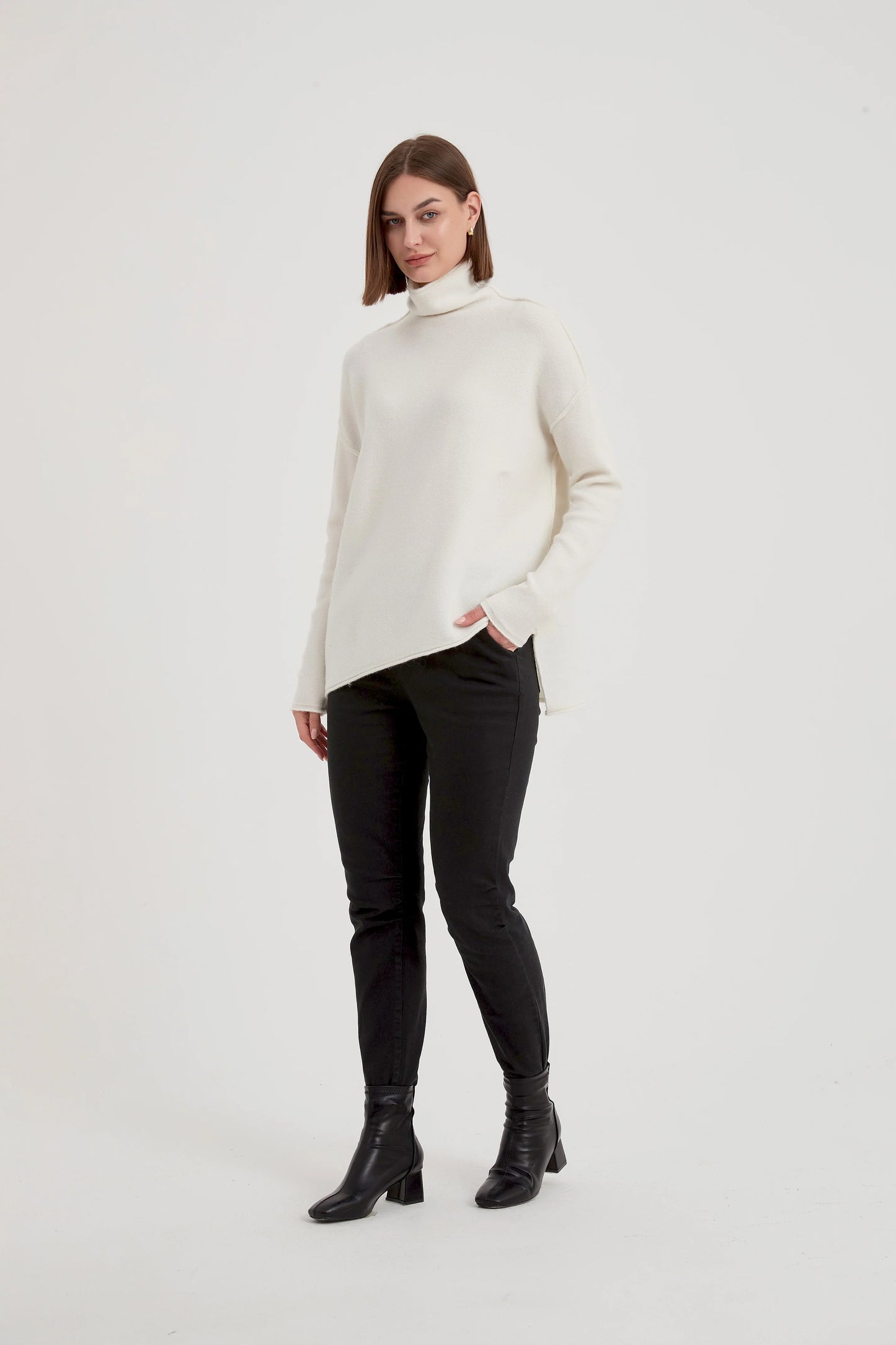 Cream Seam Funnel Neck Knit