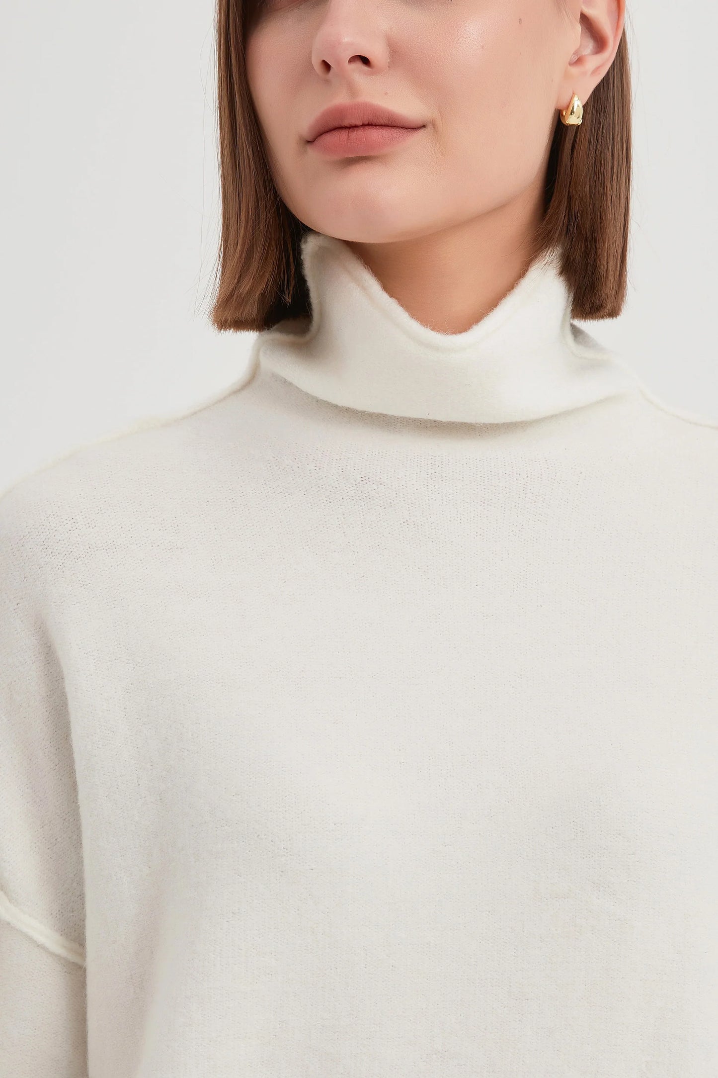 Cream Seam Funnel Neck Knit