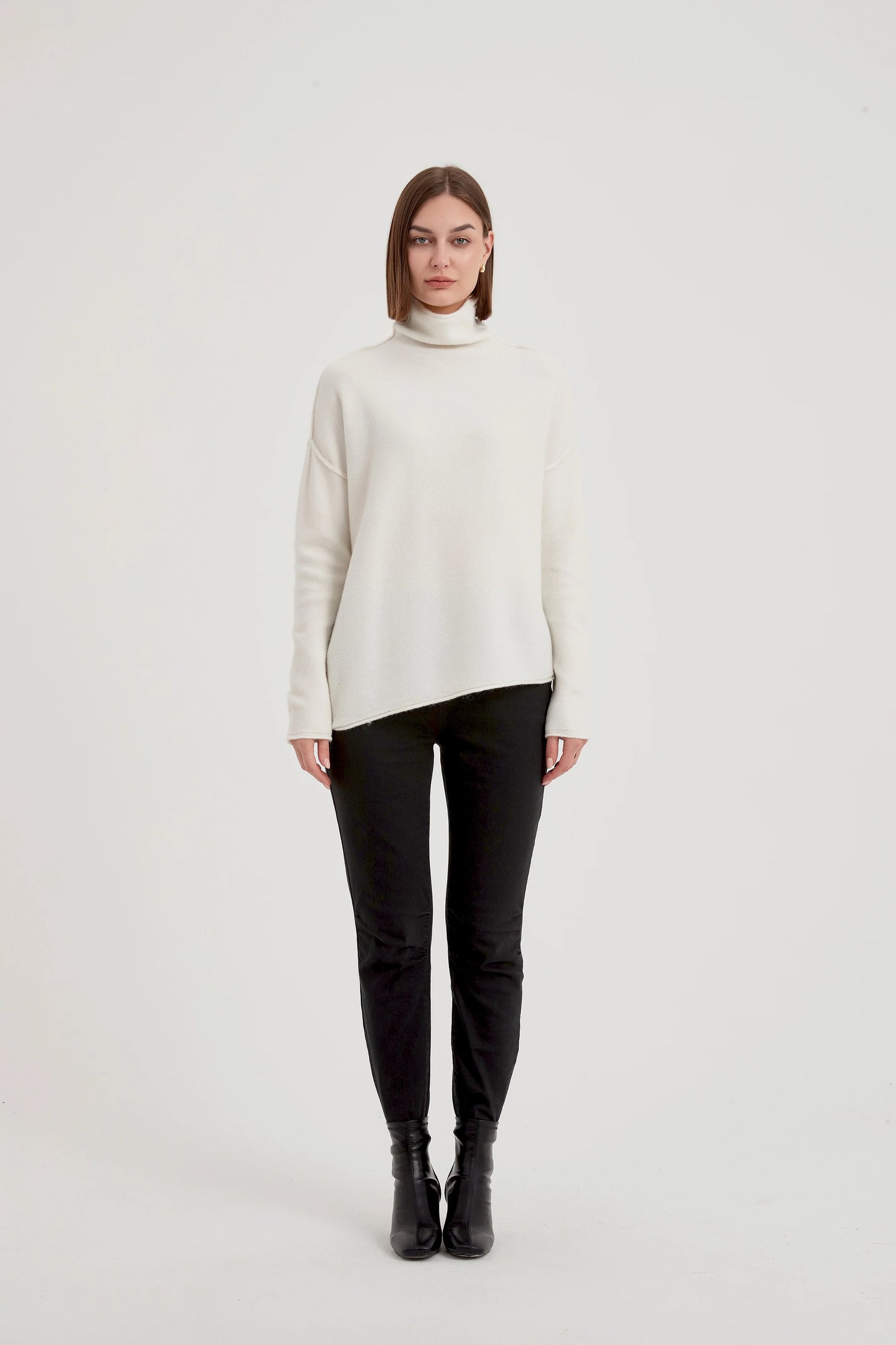 Cream Seam Funnel Neck Knit