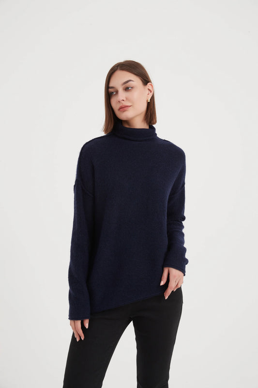 Navy Seam Funnel Neck Knit