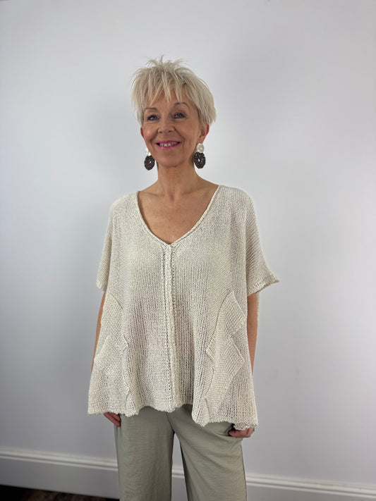 Biscuit Square Oversize V Neck Knit