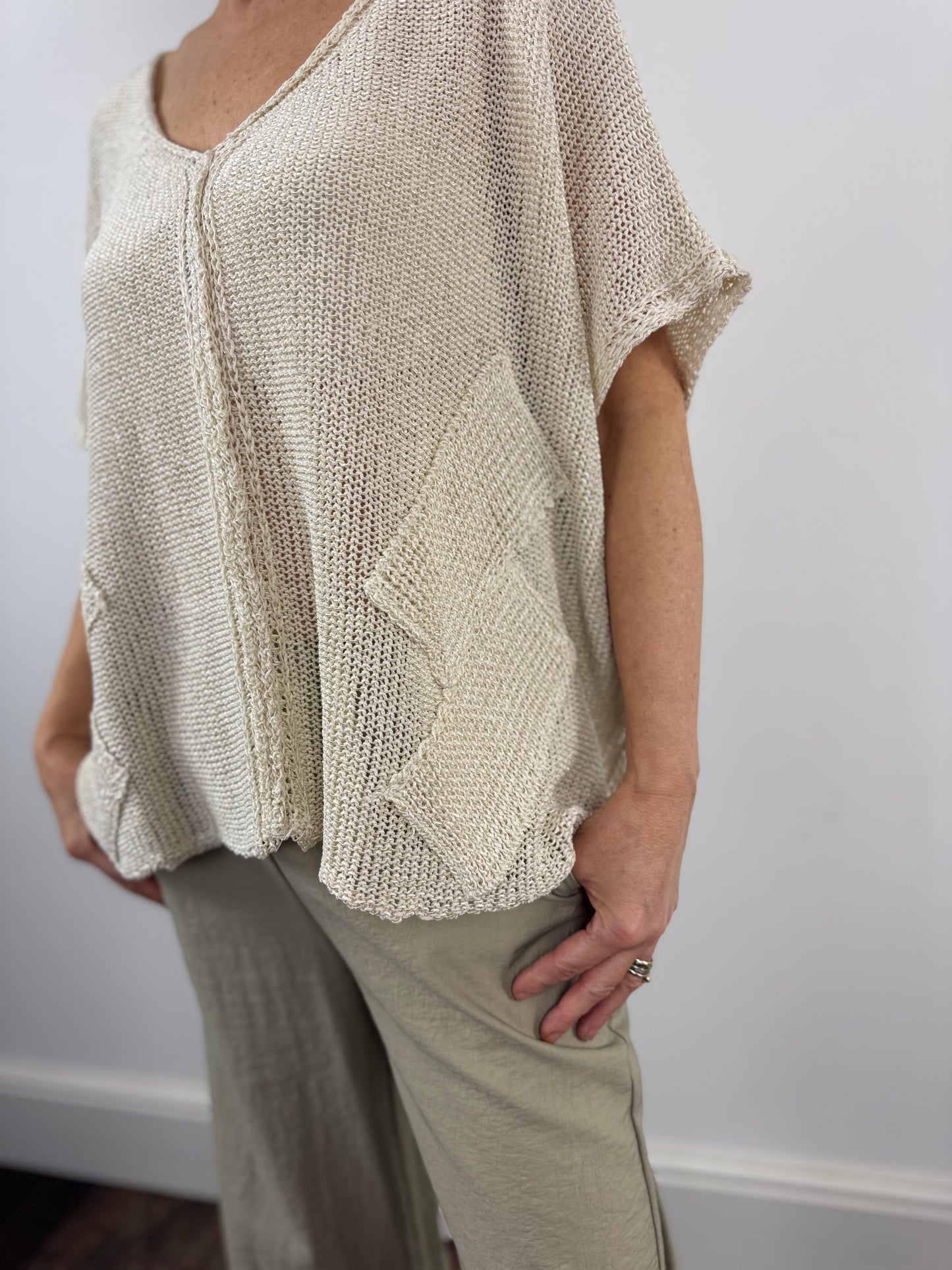 Biscuit Square Oversize V Neck Knit