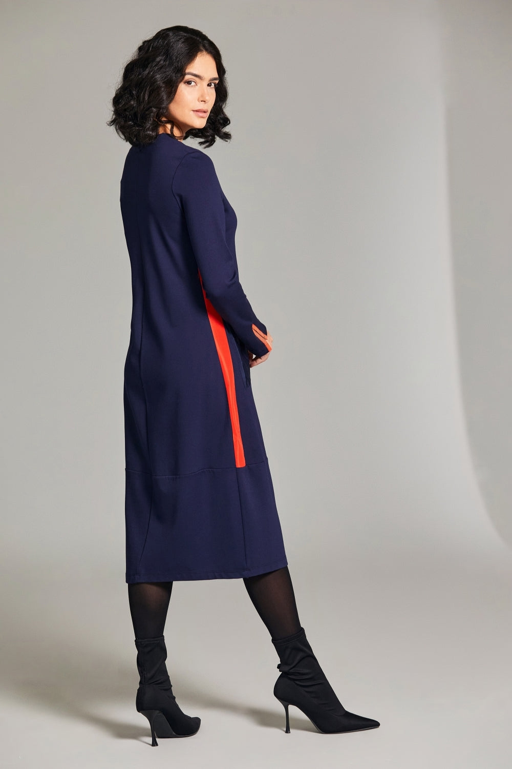 Navy Taffeta Pocket Dress