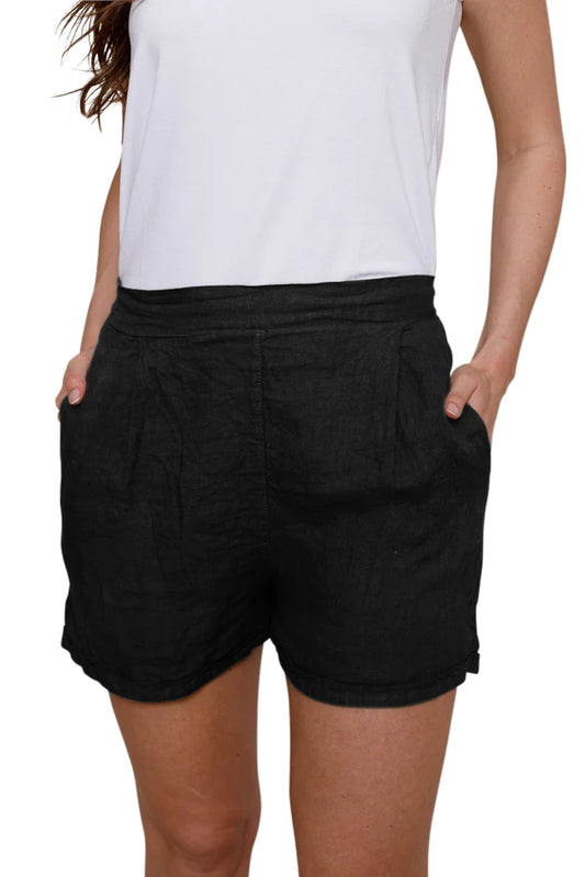 SuzyD Shelby Longline Black Linen Shorts